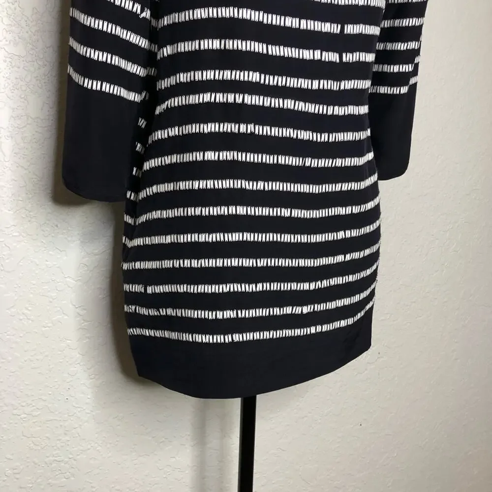 Tory‎ Burch navy blue white rectangle sequin silk top size 4